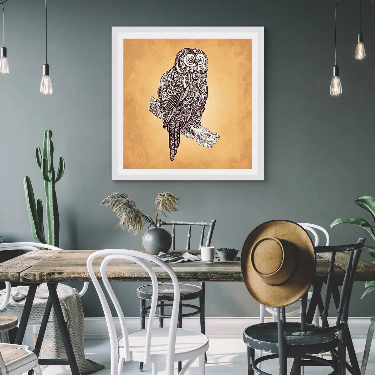Plakat w białej ramie - Misterne ornamenty mądrości - 50x50 cm