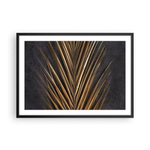 Plakat w czarnej ramie - Złoty liść tropikalny na czarnym tle - 70x50cm - Złoto tropików - Nowoczesna dekoracja ścienna do salonu i sypialni ARTTOR