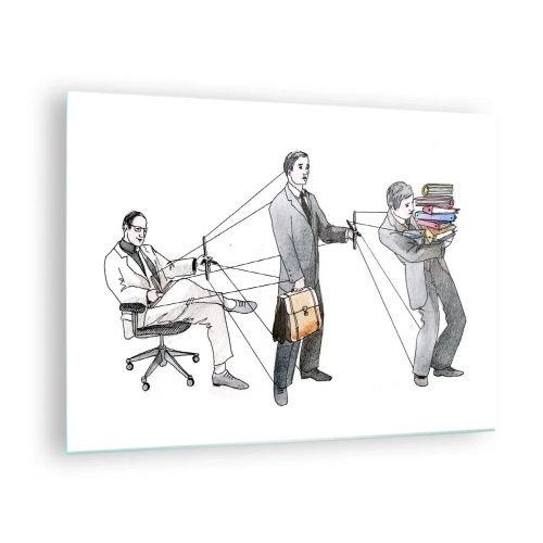 Obraz na szkle - Ilustracja przedstawiająca hierarchię pracy biurowej - 70x50cm - Każdy swego pana ma - Nowoczesna dekoracja ścienna do salonu i sypialni ARTTOR
