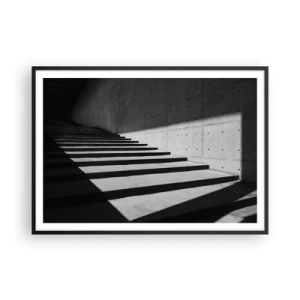 Plakat w czarnej ramie - Schody w minimalistycznym stylu w czerni i bieli - 100x70cm - Surowa uroda modernizmu - Nowoczesna dekoracja ścienna do salonu i sypialni ARTTOR