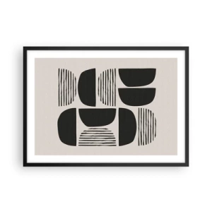 Plakat w czarnej ramie - Geometria z półkolami i liniami w czerni na jasnym tle - 70x50cm - Połowiczne układy - Nowoczesna dekoracja ścienna do salonu i sypialni ARTTOR