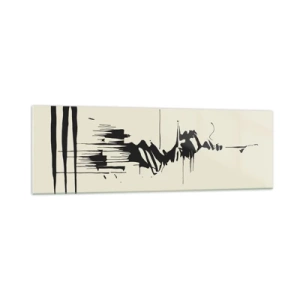 Obraz na szkle - Minimalistyczna abstrakcja z czarnymi liniami na jasnym tle - 160x50cm - Abstrakcja pośpieszna - Nowoczesna dekoracja ścienna do salonu i sypialni ARTTOR