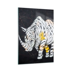Obraz na szkle - Abstrakcyjny rysunek nosorożca w formie pasków - 50x70cm - Gruboskórność to mit - Nowoczesna dekoracja ścienna do salonu, kuchni i sypialni ARTTOR