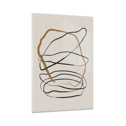 Obraz na szkle - Artystyczne linie w czerni i złocie na jasnym tle - 70x100cm - Kompozycja – taniec opętaniec - Nowoczesna dekoracja ścienna do salonu i sypialni ARTTOR