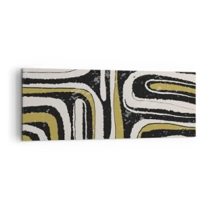 Obraz na płótnie - Abstrakcyjny wzór w czerni, bieli i złocie - 140x50cm - Kompozycja: trakty i zaułki - Nowoczesna dekoracja ścienna do salonu i sypialni ARTTOR