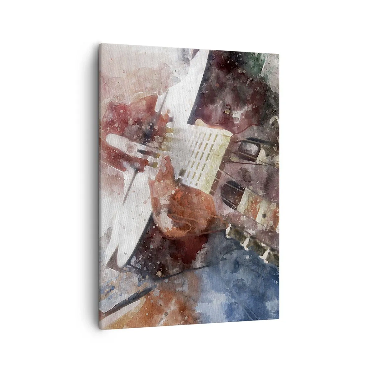 Obraz na płótnie - Artystyczna akwarela przedstawiająca gitarzystę w trakcie gry - 50x70cm - I co o tym myślisz? - Nowoczesna dekoracja ścienna do salonu, kuchni i sypialni ARTTOR