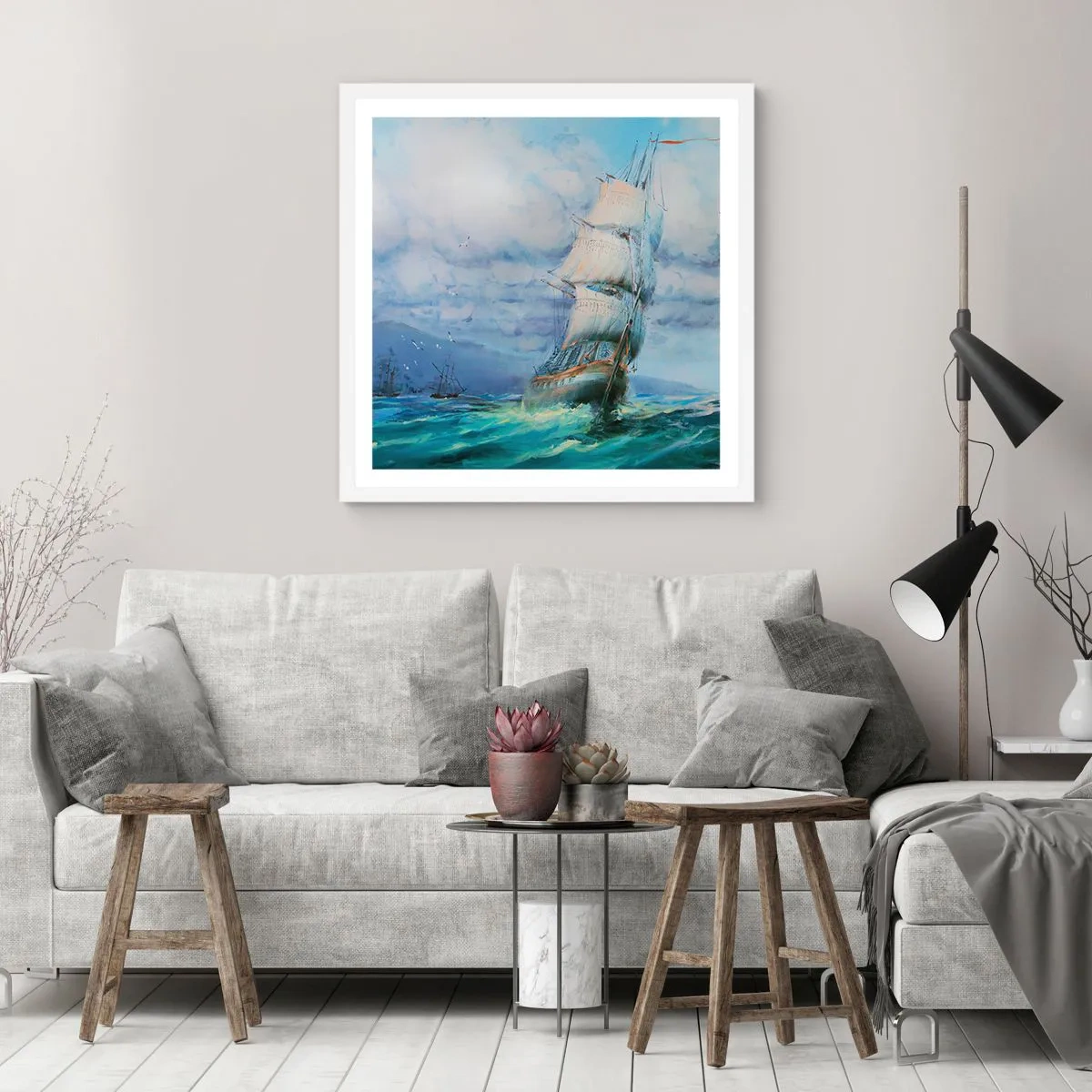 Plakat w białej ramie - Pomyślnych wiatrów - 50x50 cm