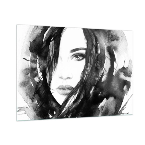 Obraz na szkle - Kobiece czarno-białe portrety w stylu akwareli - 100x70cm - Portret damy w czerni i bieli - Nowoczesna dekoracja ścienna do salonu, kuchni i sypialni ARTTOR