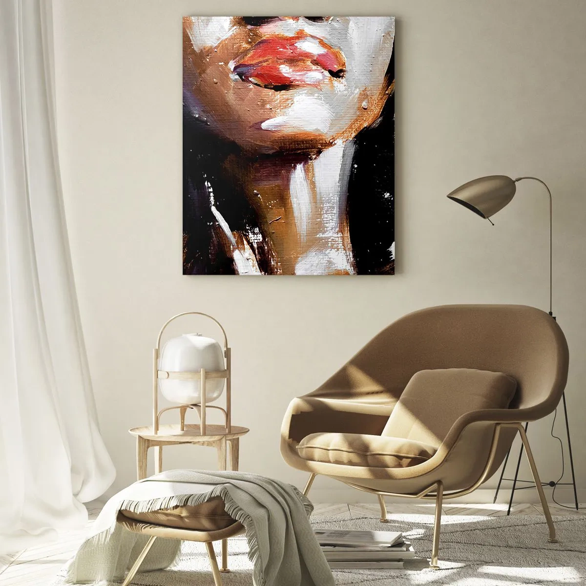 Obraz na szkle - Zbliżenie kolorowego portretu kobiety w stylu ekspresyjnym - 50x70cm - Duma bez uprzedzeń - Nowoczesna dekoracja ścienna do salonu, kuchni i sypialni ARTTOR