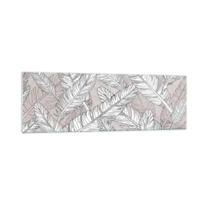 Obraz na szkle - Czarno-biały wzór z liśćmi bananowca na jasnym tle - 160x50cm - Pierzasta zawierucha - Nowoczesna dekoracja ścienna do salonu i sypialni ARTTOR
