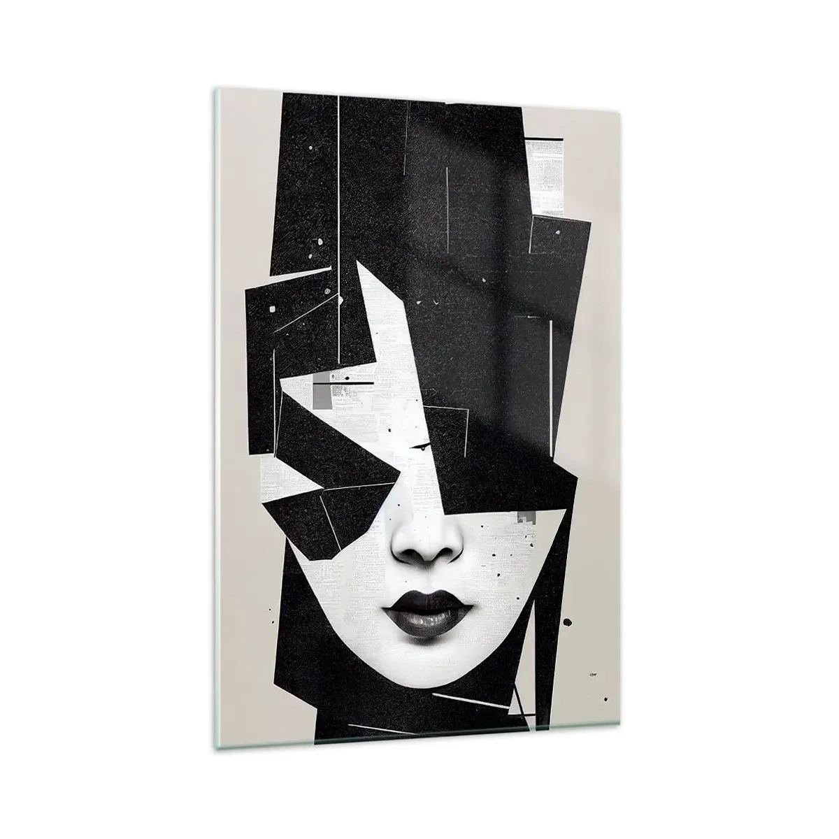 Obraz na szkle - Abstrakcyjna kompozycja twarzy kobiety w czerni i bieli - 80x120cm - Głęboko ukryte - Nowoczesna dekoracja ścienna do salonu i sypialni ARTTOR