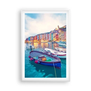 Plakat w białej ramie - Kolorowy wieczór w porcie - 61x91 cm