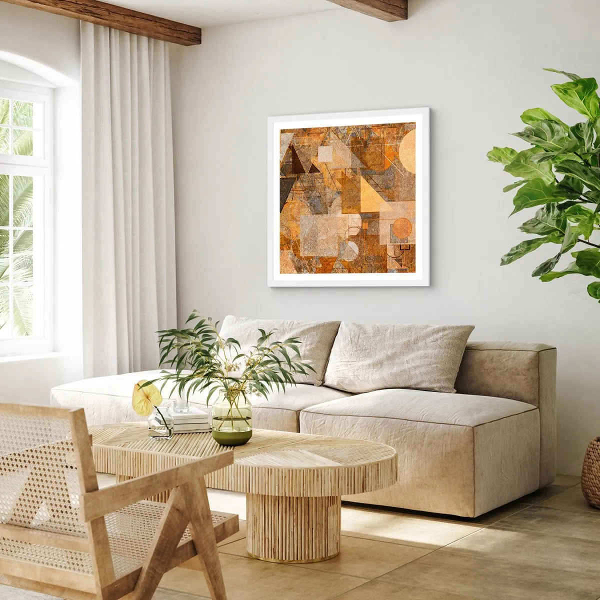 Plakat w białej ramie - Kubistyczne studium brązu - 60x60 cm