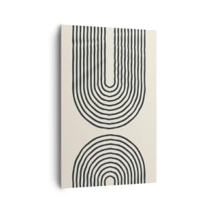 Obraz na płótnie - Abstrakcyjny wzór geometryczny z symetrycznymi liniami na jasnym tle - 80x120cm - Już za chwilę… - Nowoczesna dekoracja ścienna do salonu i sypialni ARTTOR