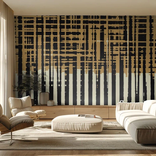 Fototapeta Premium Sand - Geometryczna abstrakcja z pionowymi i poziomymi liniami w brązach - 100x70cm - Architektoniczna abstrakcja - Nowoczesna dekoracja ścienna do salonu, kuchni i sypialni ARTTOR