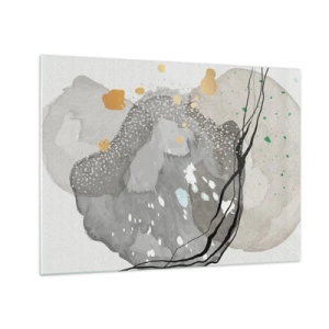 Obraz na szkle - Organiczne kształty i plamy w stonowanej kolorystyce z detalami - 70x50cm - Kompozycja organiczna - Nowoczesna dekoracja ścienna do salonu i sypialni ARTTOR