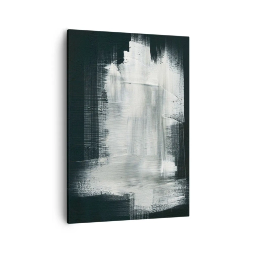 Obraz na płótnie - Abstrakcyjna kompozycja z białymi pociągnięciami pędzla na ciemnym tle - 50x70cm - Utkane z pionu i poziomu - Nowoczesna dekoracja ścienna do salonu, kuchni i sypialni ARTTOR