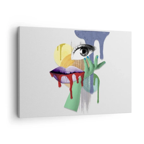 Obraz na płótnie - Zdekonstruowany portret z abstrakcyjnymi elementami - 70x50cm - Portret zdekonstruowany - Nowoczesna dekoracja ścienna do salonu i sypialni ARTTOR