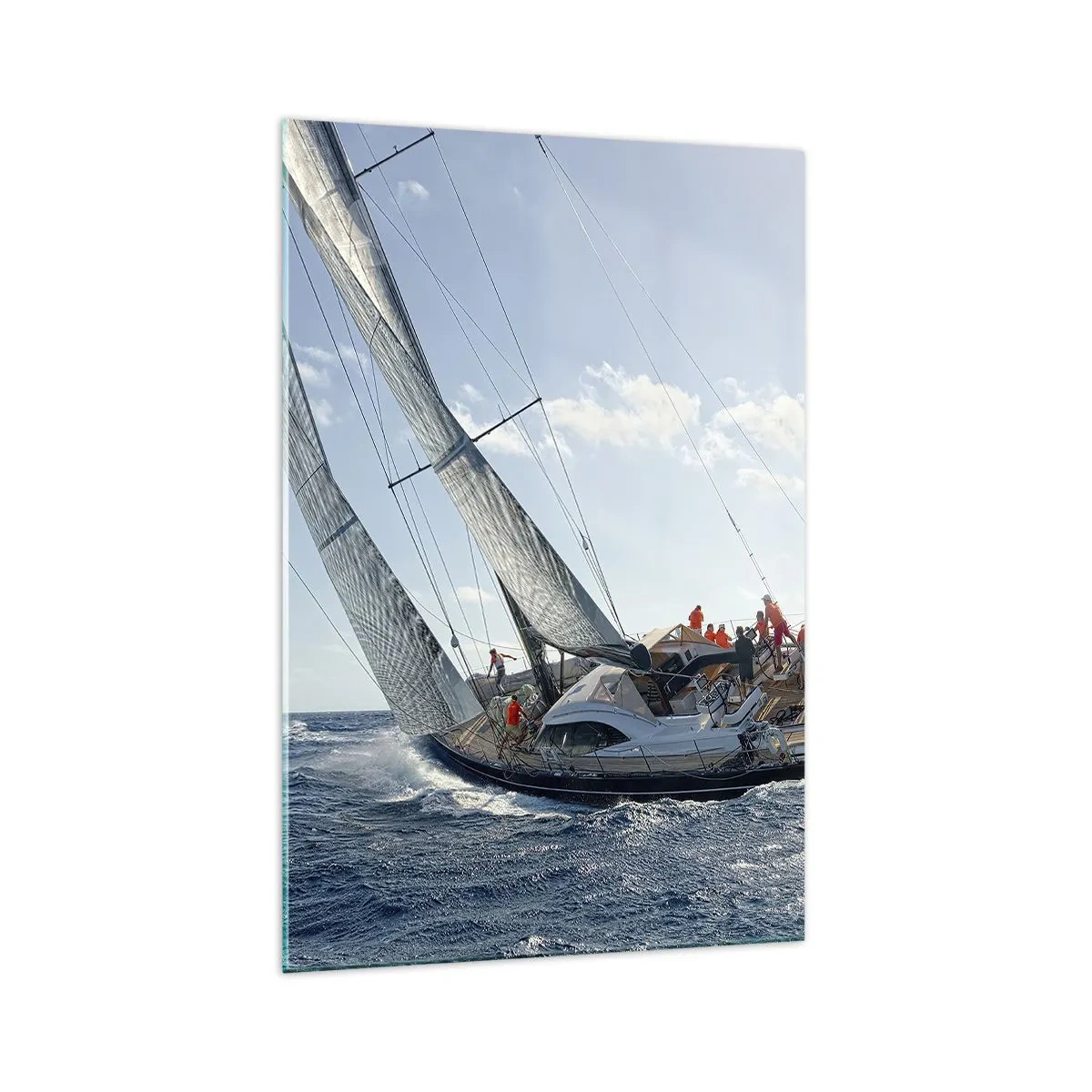Obraz na szkle - Wyścig jachtów na otwartym morzu pod błękitnym niebem - 70x100cm - Niech zwycięży lepszy - Nowoczesna dekoracja ścienna do salonu i sypialni ARTTOR