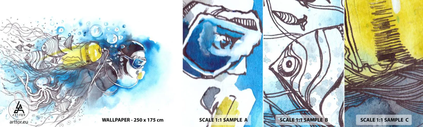 Fototapeta Próbka Samoprzylepna Deluxe Sticker - Wielki błękit - Nurkowanie, Ryba, Sport - 100x30 cm