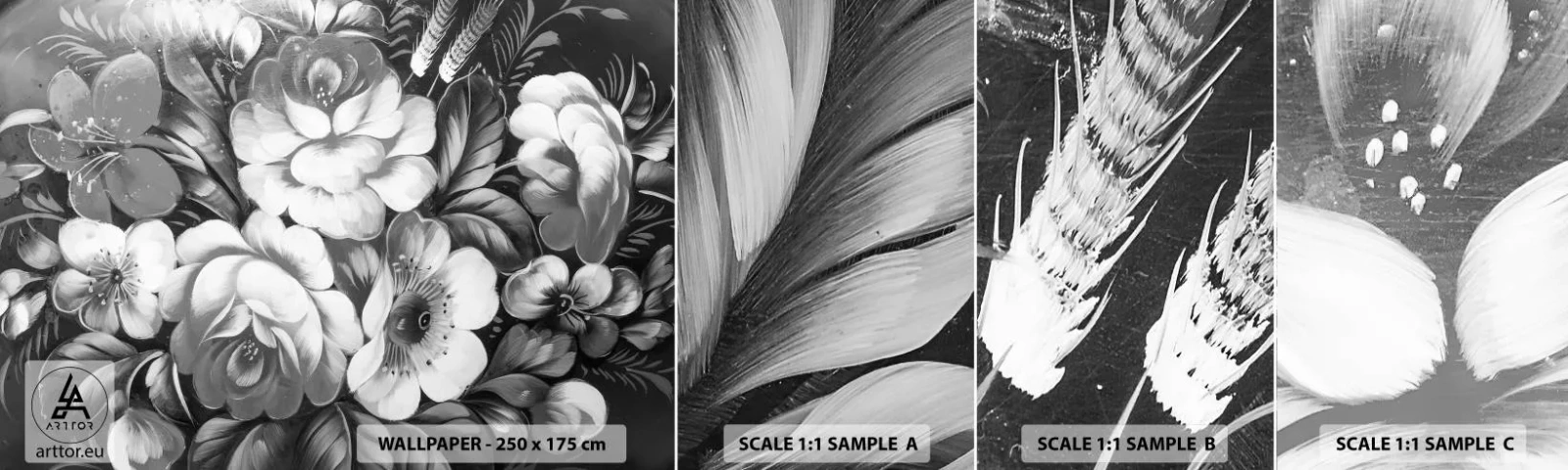 Fototapeta Próbka Samoprzylepna Deluxe Sticker - Piękne nawet w szarości - Abstrakcja, Kwiaty, Sztuka - 100x30 cm