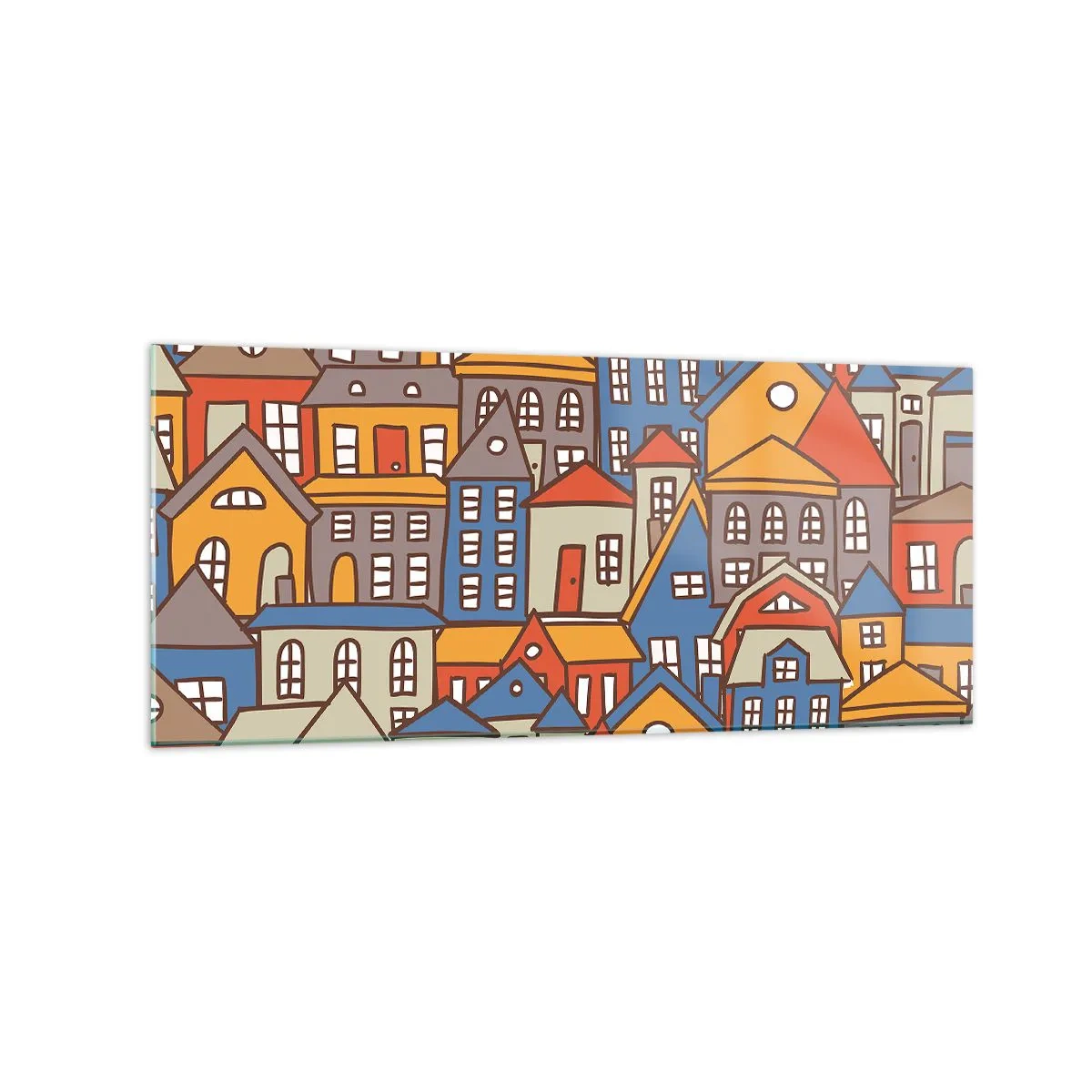 Obraz na szkle - Kolorowe domki w stylu graficznym na jasnym tle - 120x50cm - Za domem dom - Nowoczesna dekoracja ścienna do salonu i sypialni ARTTOR
