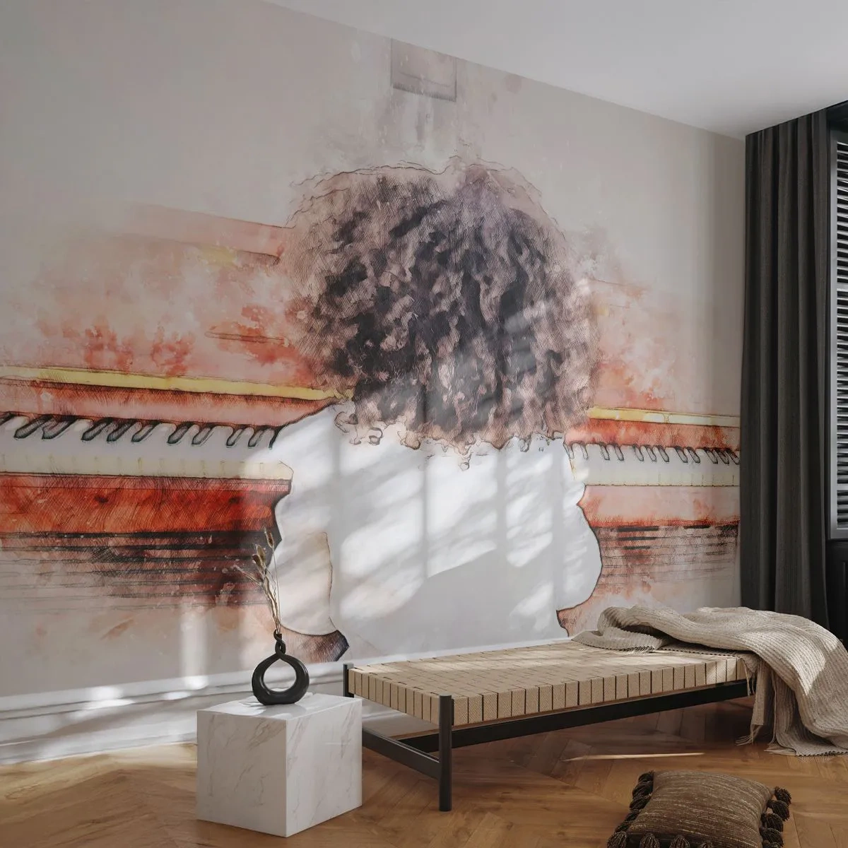 Fototapeta na wymiar Premium Canvas - W nowym świecie - Fortepian, Muzyka, Muzyk
