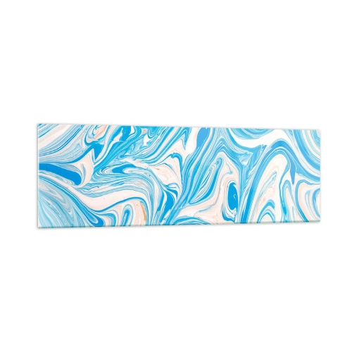 Obraz na szkle - Abstrakcyjne niebieskie i białe wiry w stylu marmuru - 160x50cm - Rozlewisko w turkusie - Nowoczesna dekoracja ścienna do salonu i sypialni ARTTOR