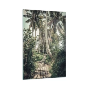 Obraz na szkle - Ścieżka w tropikalnym lesie otoczona palmami - 80x120cm - Palmowa aleja - Nowoczesna dekoracja ścienna do salonu i sypialni ARTTOR