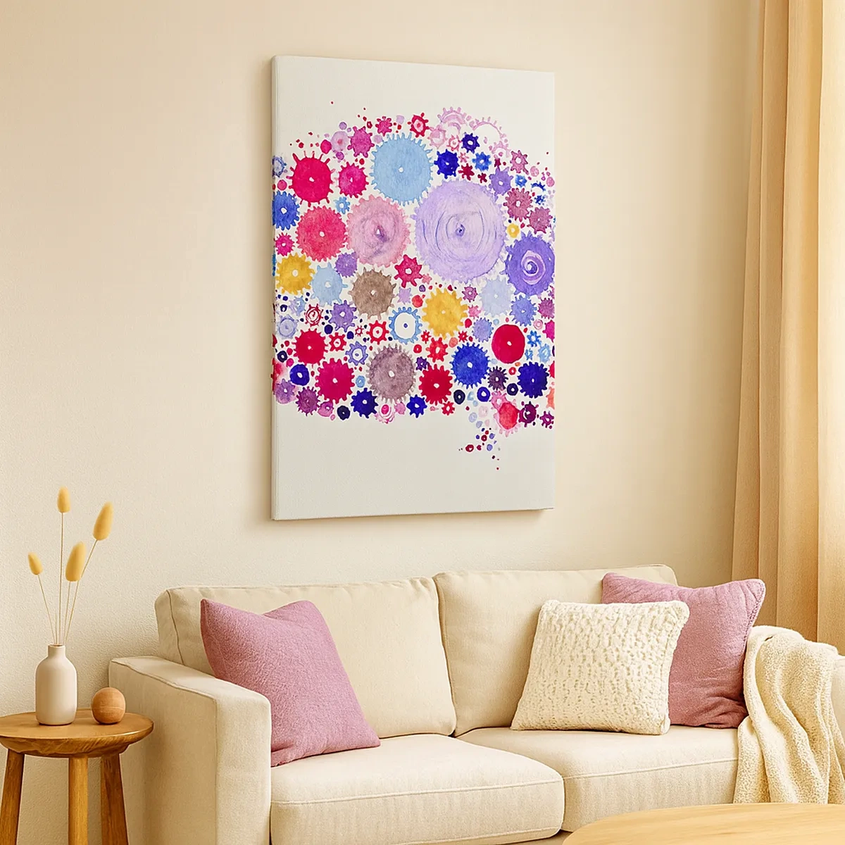 Obraz na płótnie - Kolorowe zębatki tworzące abstrakcyjny kształt mózgu - 50x70cm - Najdoskonalsza machina natury - Nowoczesna dekoracja ścienna do salonu, kuchni i sypialni ARTTOR