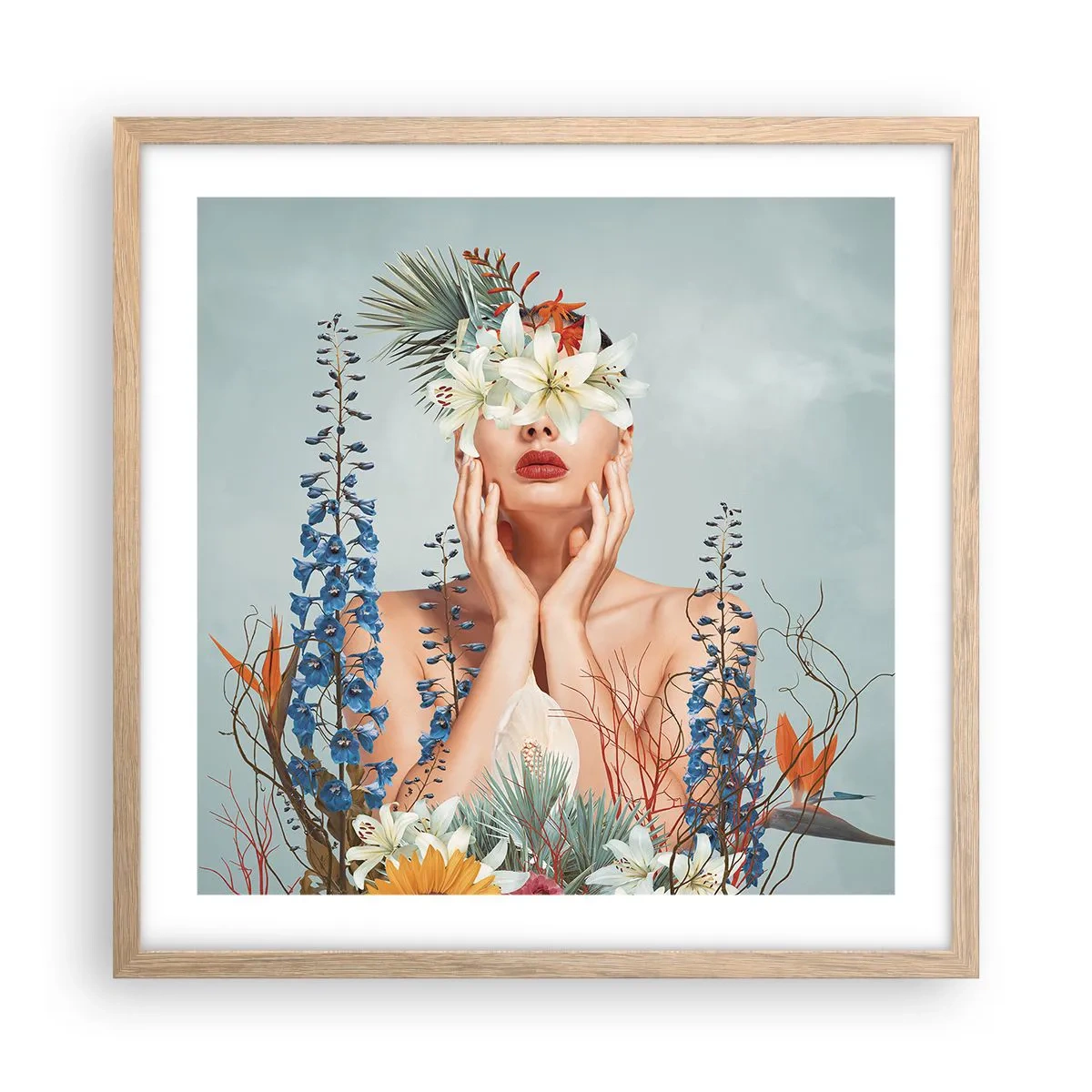 Plakat w ramie jasny dąb - Kobieta – kwiat - 50x50 cm