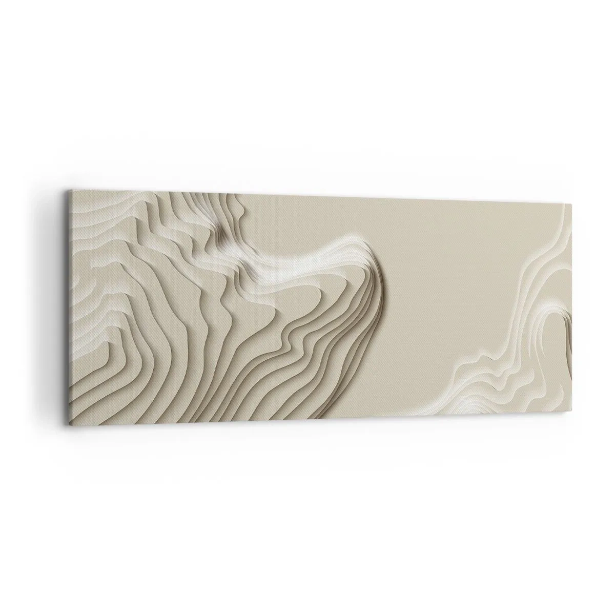Obraz na płótnie - Abstrakcyjny wzór w odcieniach beżu z liniowym efektem - 120x50cm - Topografia sztuki - Nowoczesna dekoracja ścienna do salonu i sypialni ARTTOR