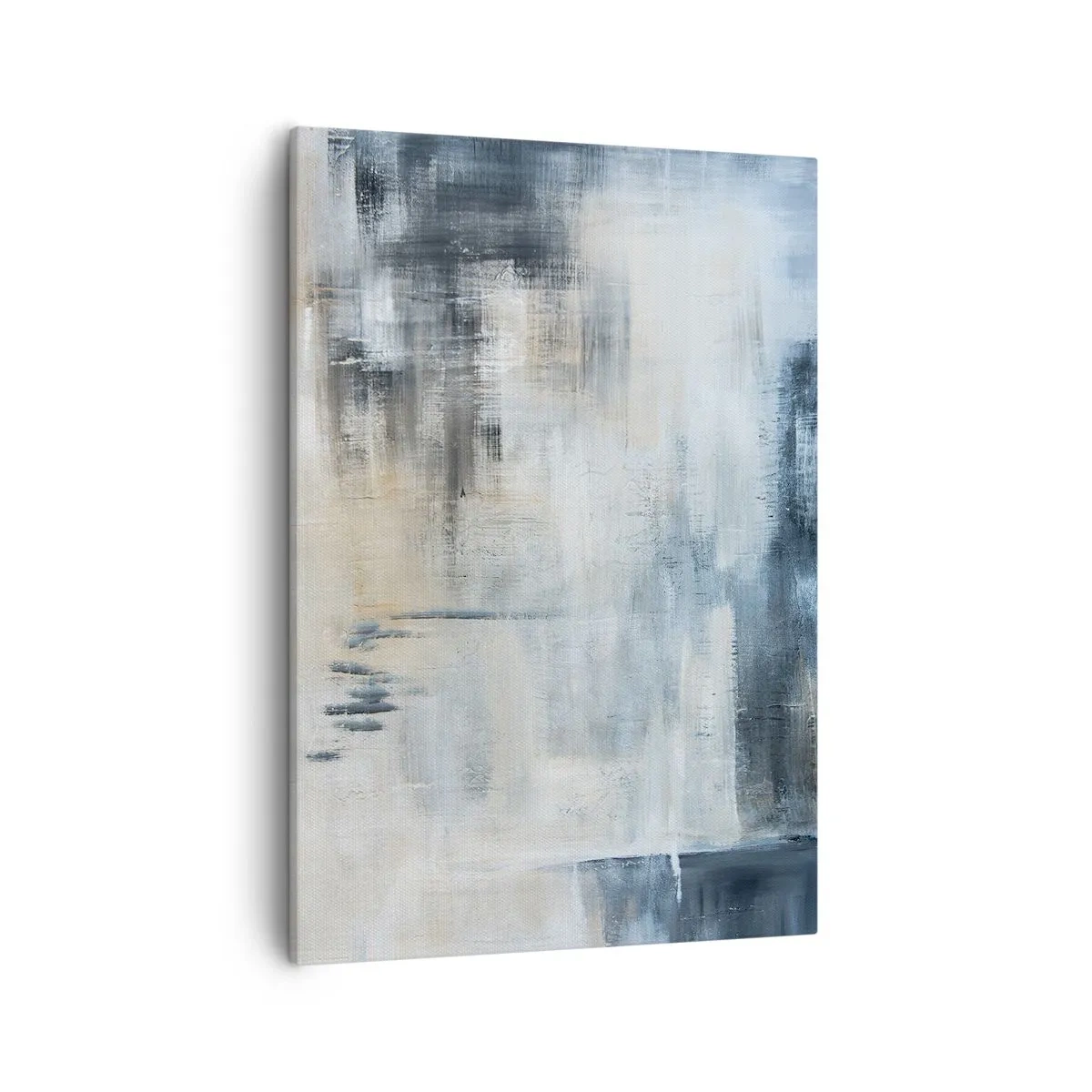 Obraz na płótnie - Abstrakcyjna kompozycja w odcieniach szarości, beżu i błękitu - 50x70cm - Za zasłoną błękitu - Nowoczesna dekoracja ścienna do salonu, kuchni i sypialni ARTTOR