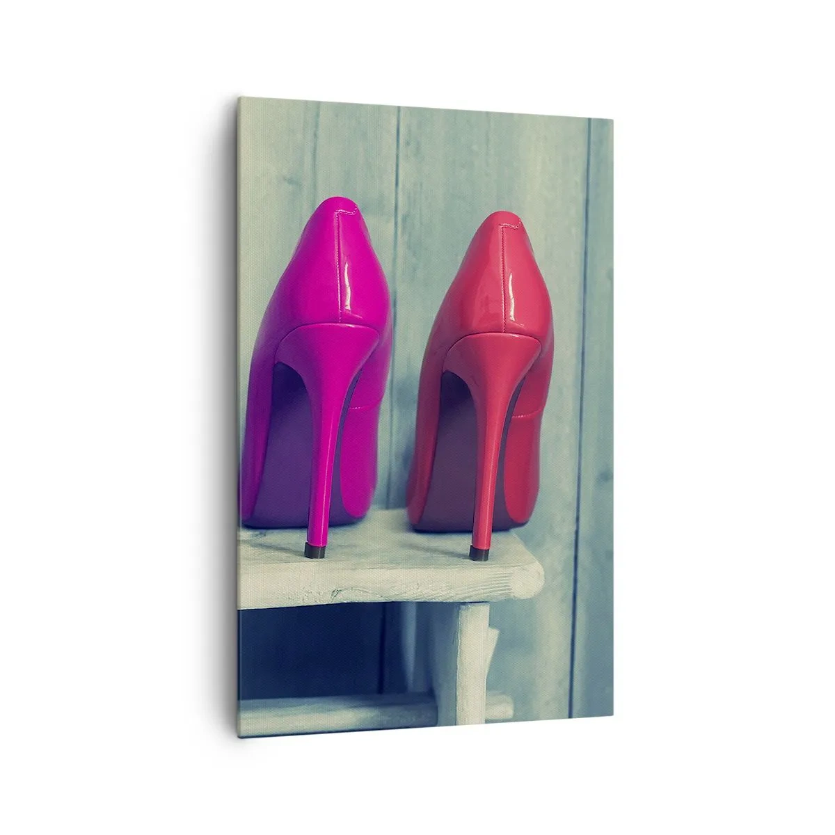 Obraz na płótnie - Kolorowe szpilki na tle drewnianej ściany - 80x120cm - Spacerem po tęczy - Nowoczesna dekoracja ścienna do salonu i sypialni ARTTOR