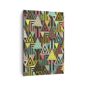 Obraz na płótnie - Kolorowy wzór geometryczny z trójkątami i liniami - 70x100cm - W rytmie na trzy - Nowoczesna dekoracja ścienna do salonu i sypialni ARTTOR