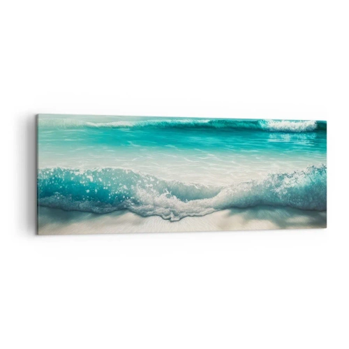 Obraz na płótnie - Fale oceanu na jasnej piaszczystej plaży - 140x50cm - Spokój oceanu - Nowoczesna dekoracja ścienna do salonu i sypialni ARTTOR