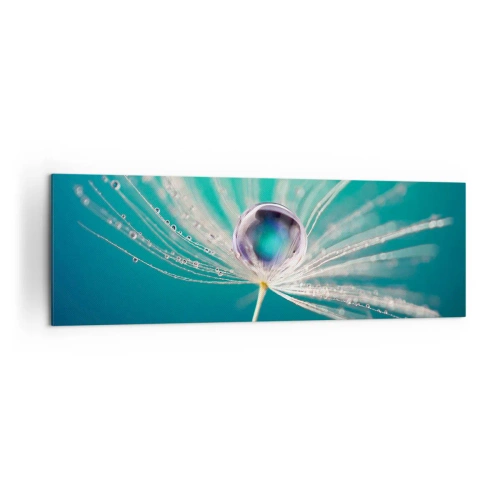 Obraz na płótnie - Makro kropla wody na delikatnym nasionku dmuchawca - 160x50cm - Mistyczna chwila - Nowoczesna dekoracja ścienna do salonu i sypialni ARTTOR