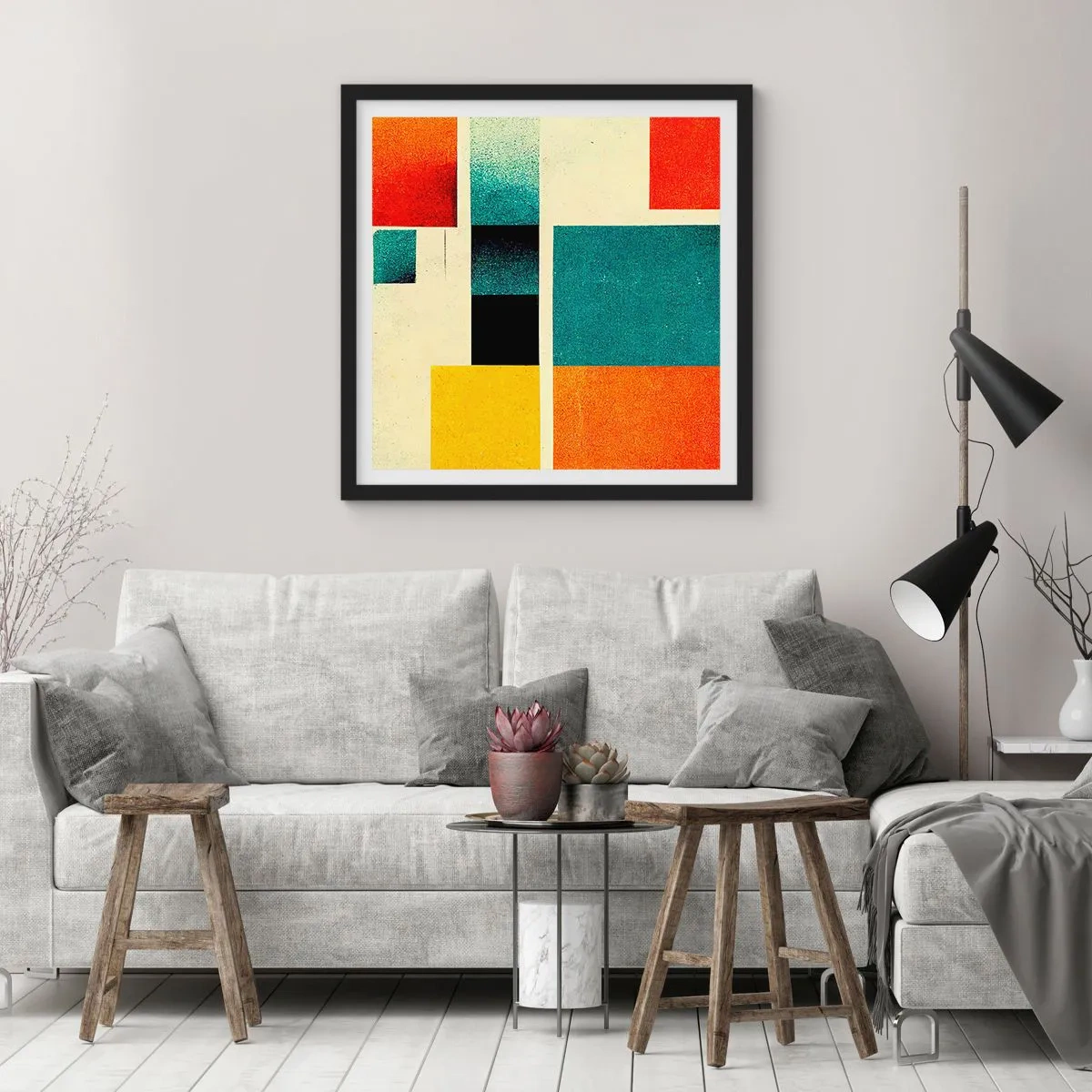 Plakat w czarnej ramie - Abstrakcja geometryczna – dobra energia - 30x30 cm
