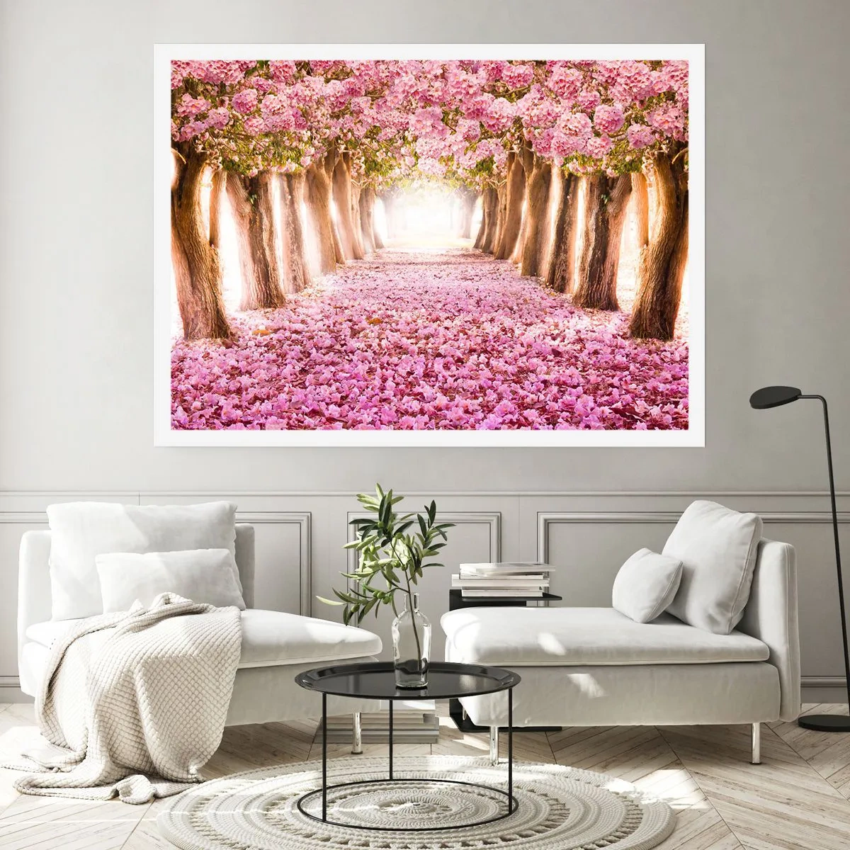 Plakat - Aleja kwitnących drzew w odcieniach różu - 100x70cm - Droga do raju - Nowoczesna dekoracja ścienna do salonu i sypialni ARTTOR