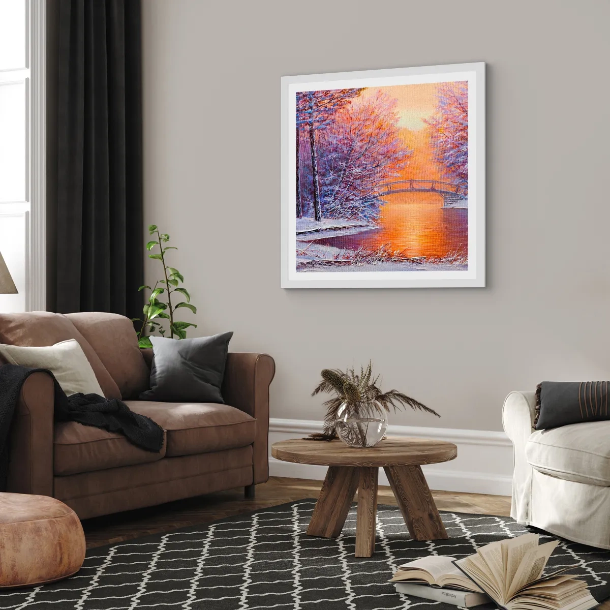 Plakat w białej ramie - Spotkajmy się tu - 60x60 cm