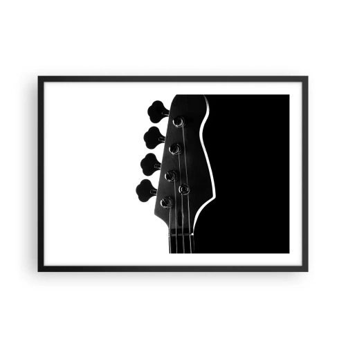 Plakat w czarnej ramie - Czarno-biała sylwetka główki gitary basowej - 70x50cm - Rockowa cisza - Nowoczesna dekoracja ścienna do salonu i sypialni ARTTOR