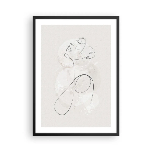 Plakat w czarnej ramie - Linia konturowa postaci na tle delikatnych pastelowych kształtów - 50x70cm - Spirala piękna - Nowoczesna dekoracja ścienna do salonu i sypialni ARTTOR