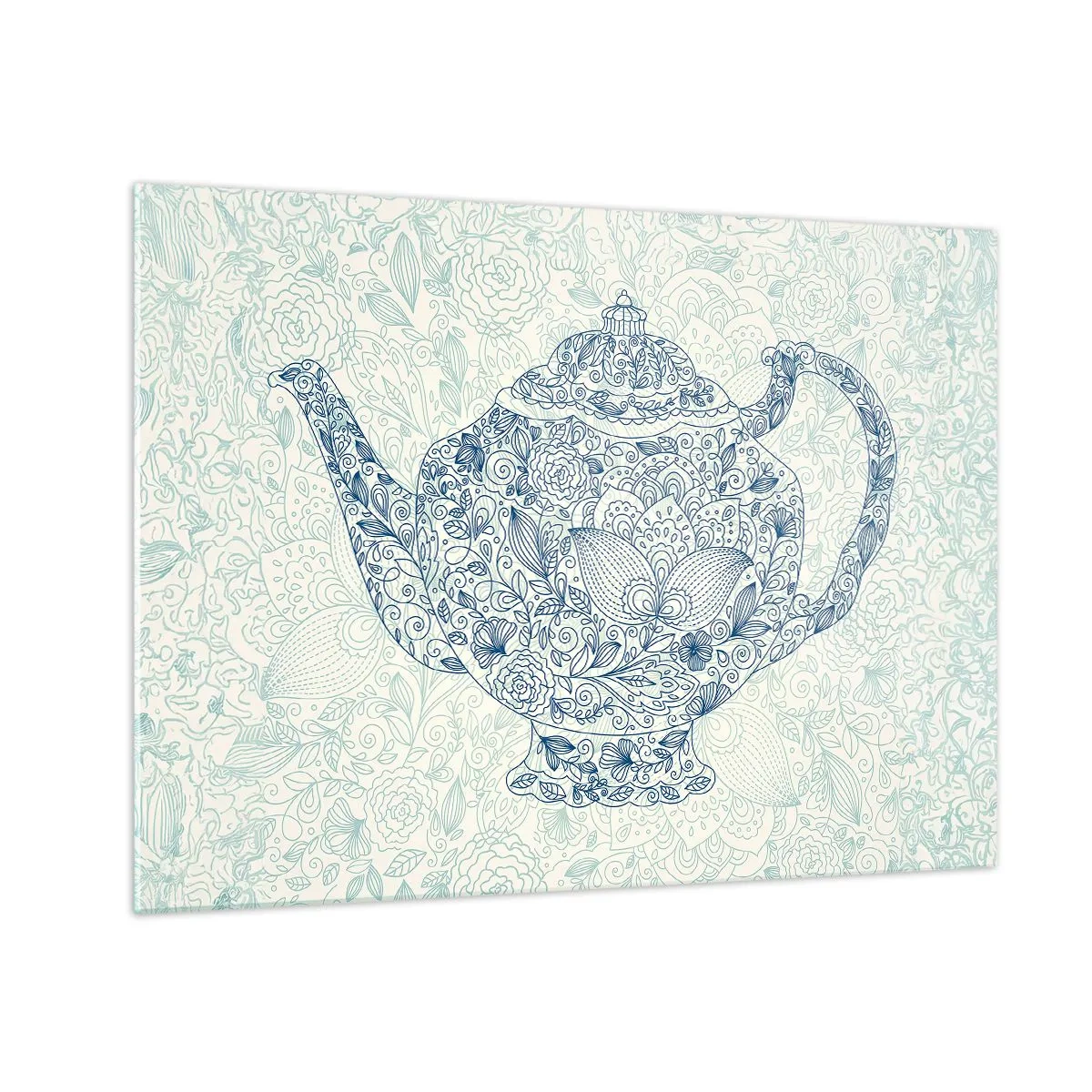 Obraz na szkle - Czajnik z kwiatowym ornamentem w stylu vintage - 70x50cm - Herbaty czar - Nowoczesna dekoracja ścienna do salonu i sypialni ARTTOR