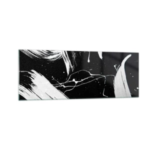Obraz na szkle - Abstrakcyjne białe pociągnięcia na czarnym tle - 140x50cm - Przełamać mrok - Nowoczesna dekoracja ścienna do salonu i sypialni ARTTOR