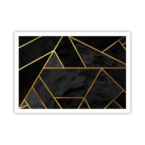 Plakat - Geometryczny wzór złota na czarnym tle - 100x70cm - Mrok i blask - Nowoczesna dekoracja ścienna do salonu i sypialni ARTTOR