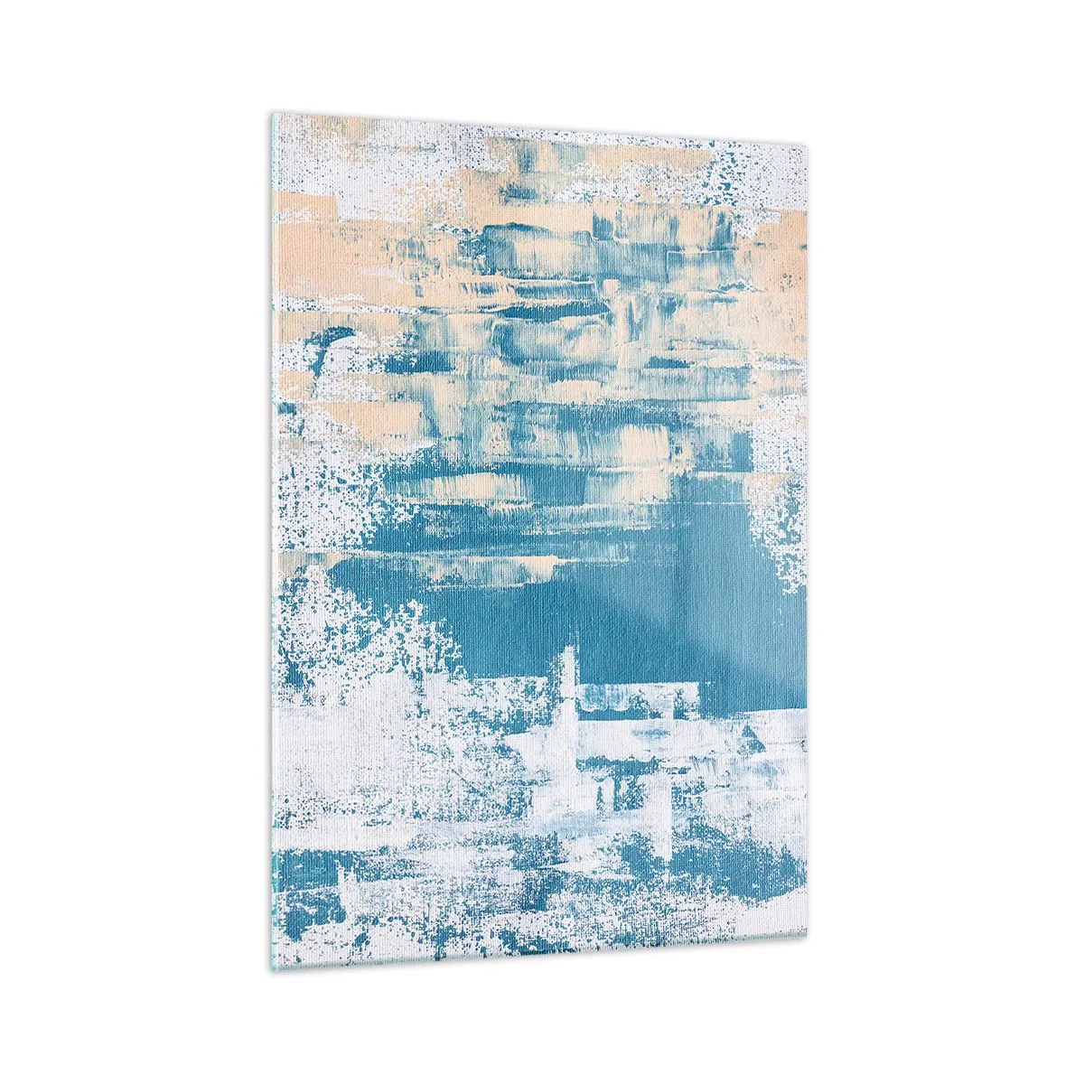 Obraz na szkle - Abstrakcja w błękicie i beżu z fakturą pędzla - 50x70cm - Przez lodowy sopel - Nowoczesna dekoracja ścienna do salonu, kuchni i sypialni ARTTOR