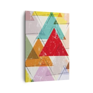 Obraz na płótnie - Kolorowa abstrakcja z geometrycznymi trójkątami - 70x100cm - Trzy po trzy - Nowoczesna dekoracja ścienna do salonu i sypialni ARTTOR
