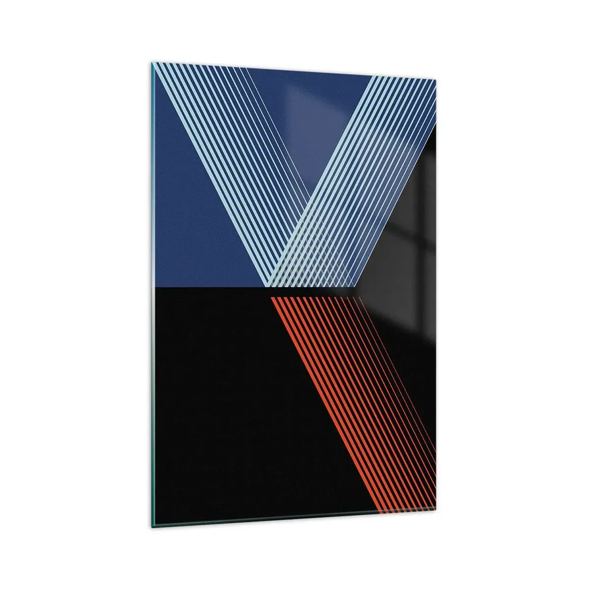 Obraz na szkle - Geometryczne linie w odcieniach czerwieni i błękitu - 80x120cm - Prosta historia - Nowoczesna dekoracja ścienna do salonu i sypialni ARTTOR