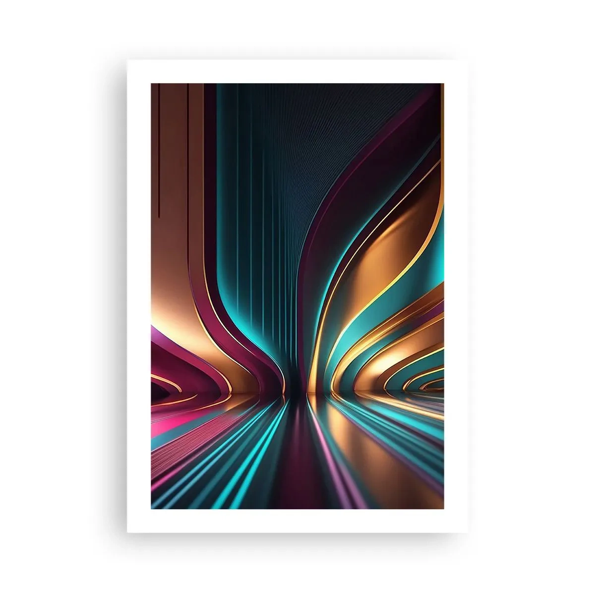 Plakat - Futurystyczna abstrakcja w złoto-turkusowych barwach - 50x70cm - Architektura światła - Nowoczesna dekoracja ścienna do salonu, kuchni i sypialni ARTTOR