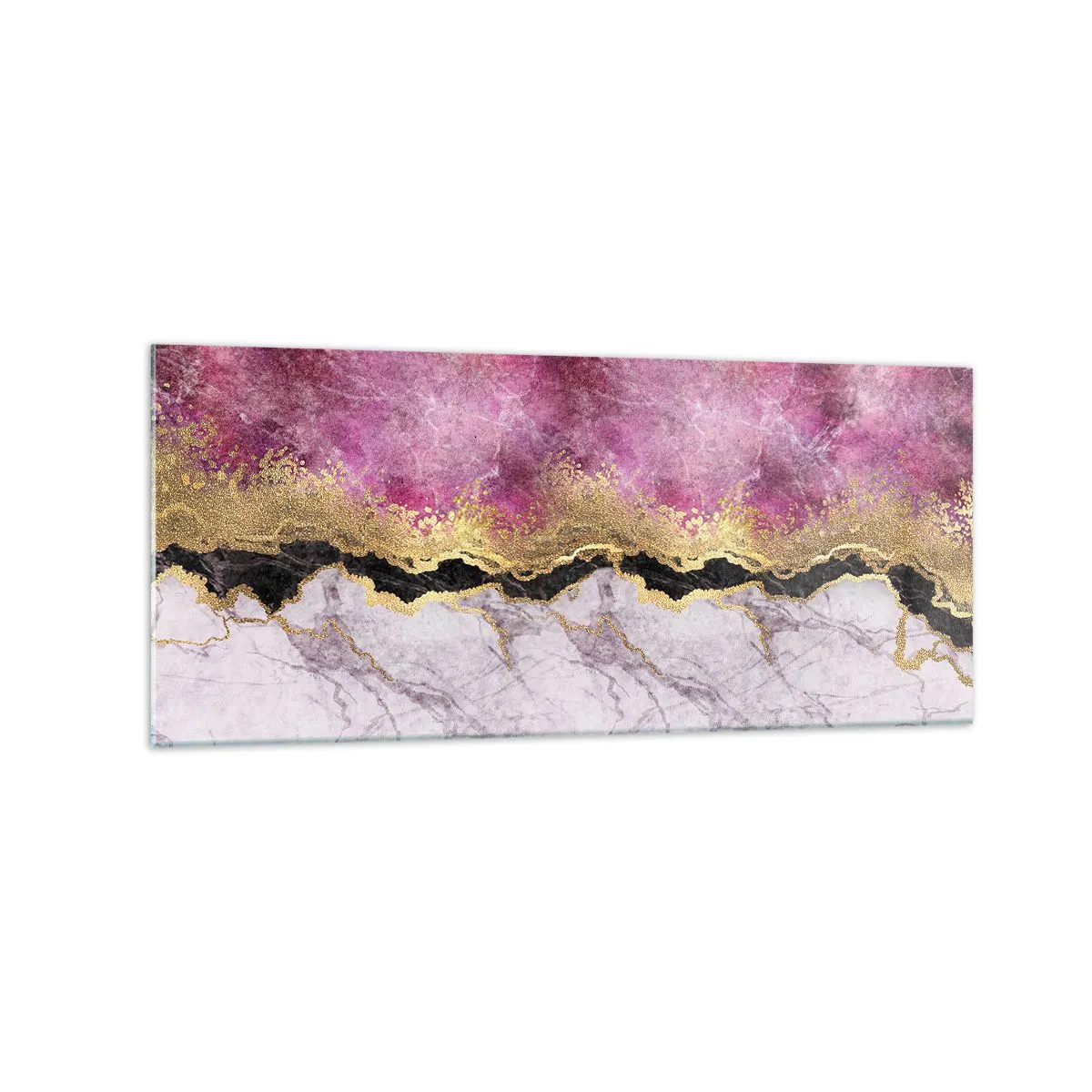 Obraz na szkle - Abstrakcyjny marmur w odcieniach różu ze złotymi akcentami - 120x50cm - Na granicy - Nowoczesna dekoracja ścienna do salonu i sypialni ARTTOR